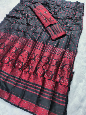 Skiran's Woven Mekhela Chador Polyester Saree(Black)