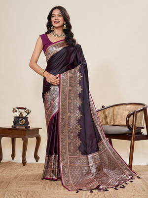 Upalksh Woven, Embellished Handloom Jacquard, Cotton Silk Saree(Purple)