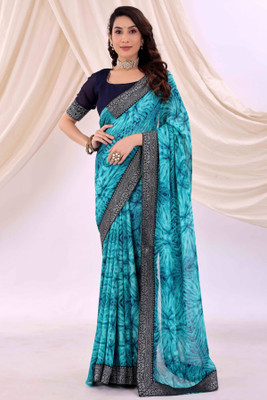 Suali Self Design Bollywood Georgette Saree(Light Blue)