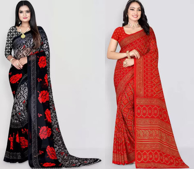 Leelavati Printed Daily Wear Georgette Saree(Pack of 2, Multicolor)