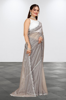 Elegance Avenue Embroidered Bollywood Net Saree(Grey)