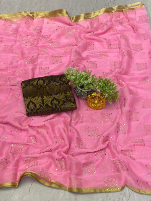 HouseOfCommon Embellished Bollywood Polyester Saree(Pink)