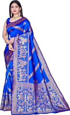 SHRIMAY Self Design Banarasi Art Silk, Pure Silk Saree(Blue)