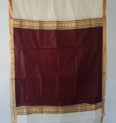 Atex Solid/Plain, Floral Print, Woven, Striped, Self Design Kasavu Handloom Pure Cotton Saree(Brown, Cream, Gold)