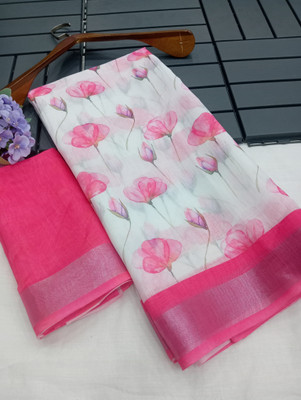 Gajal Self Design Kanjivaram Linen, Cotton Linen Saree(Pink)