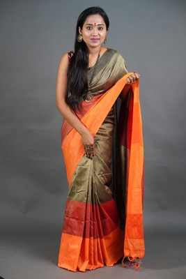 NAMITASAREES Woven Handloom Cotton Jute Saree(Beige)