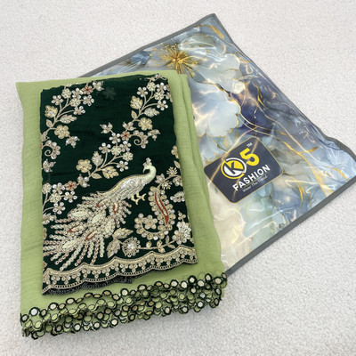 K 5 FASHION Embroidered, Solid/Plain Bollywood Tissue Saree(Light Green)