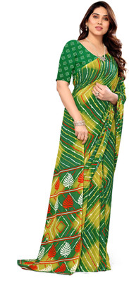Kanooda Prints Printed Bandhani Georgette Saree(Green)