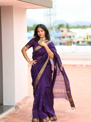 AVANTIKA FASHION Printed Kanjivaram Pure Silk, Art Silk Saree(Purple)