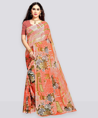 Anand Sarees Floral Print Daily Wear Georgette Saree(Orange)