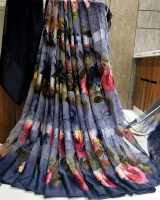 Bombey Velvat Fab Printed Ikkat Chiffon, Georgette Saree(Blue)