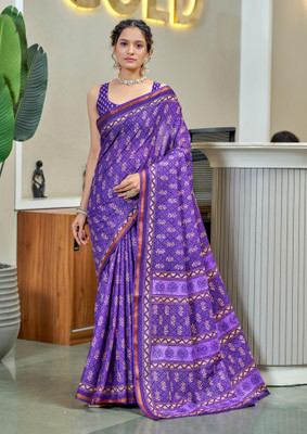 Divastri Printed Chanderi Cotton Blend Saree(Purple)