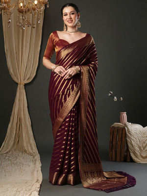 ANOUK Striped Kanjivaram Georgette Saree(Maroon)