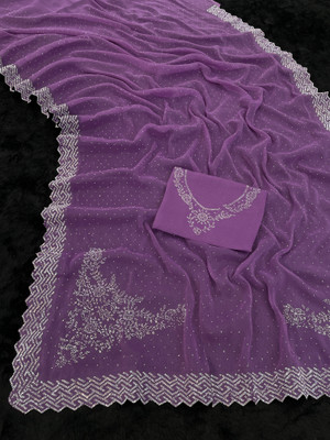 VarniRaaj Fashion Embellished, Geometric Print Bollywood Organza Saree(Light Blue)