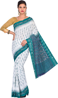 handloom paridhaan Self Design Handloom Pure Cotton Saree(White, Green)