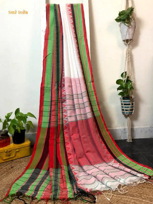 Joyguru Textile Self Design Handloom Pure Cotton Saree(White)