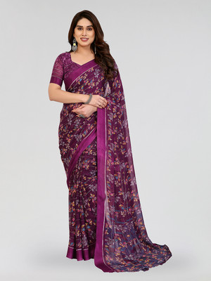 Moda Rapido Embellished, Floral Print Bollywood Georgette, Satin Saree(Magenta)