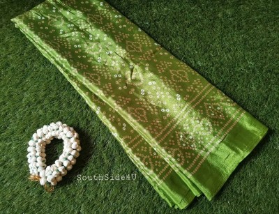 DHYEY CREATION Printed Bandhani Pure Silk, Silk Blend Saree(Light Green)