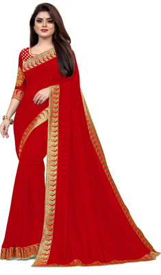 SAMRUDDHI TRENDZ Solid/Plain Bollywood Art Silk, Lace Saree(Red)