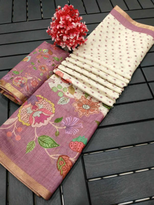 PRTRENDZ Printed Kanjivaram Pure Cotton, Cotton Linen Saree(Multicolor)
