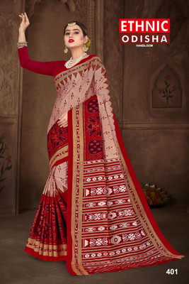 ETHNIC ODISHA HANDLOOM Printed, Digital Print Sambalpuri Pure Cotton Saree(Red)