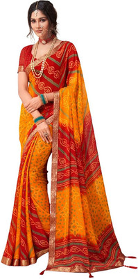 JustEthnic Printed Bandhani Chiffon Saree(Multicolor)