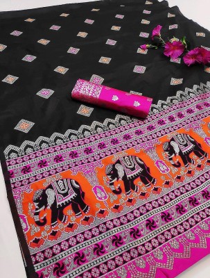 Divastri Woven, Printed Banarasi Cotton Silk Saree(Black)