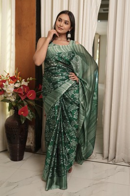 MIRCHI FASHION Printed, Floral Print Daily Wear Chiffon, Georgette Saree(Green, Grey)