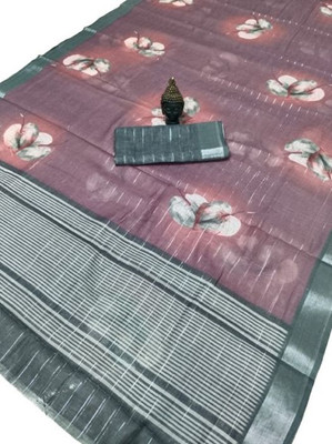 HangerStories Printed Kanjivaram Linen, Cotton Linen Saree(Multicolor)