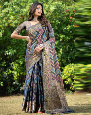 SIRIL Self Design Ikkat Organza, Jacquard Saree(Multicolor)