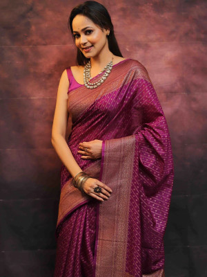 Divastri Woven Kanjivaram Pure Silk, Art Silk Saree(Purple)