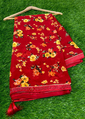 HouseOfCommon Floral Print Bollywood Georgette Saree(Red)