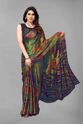 FABMORA Printed, Floral Print Daily Wear Chiffon, Georgette Saree(Multicolor)