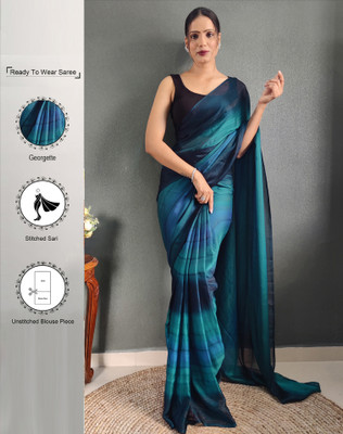 SIRIL Solid/Plain, Ombre, Embellished Bollywood Chiffon, Georgette Saree(Dark Blue, Black)
