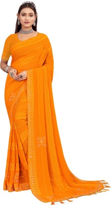 Ridham fashion Embroidered Assam Silk Georgette Saree(Yellow)