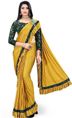STYLEFLRIYA Embellished Bollywood Lycra Blend Saree(Blue)