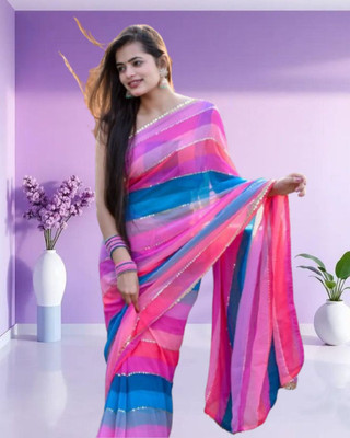 JAYAMENTERPRISE Striped, Printed, Digital Print Bollywood Georgette Saree(Multicolor)