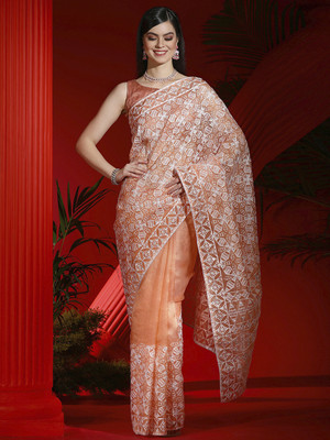 Divastri Embellished Bollywood Georgette Saree(Orange)