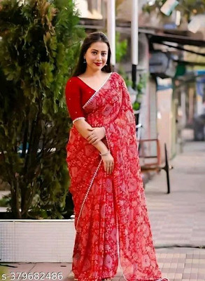 SAREEYA16 Printed Daily Wear Georgette Saree(Red)