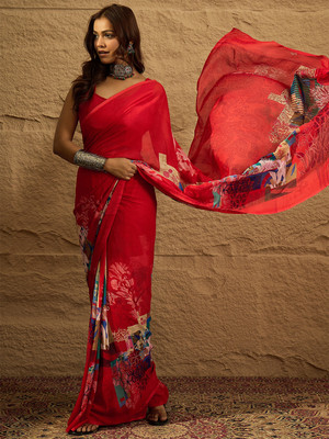 vaamsi Printed Daily Wear Georgette Saree(Red)