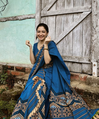 AMILAGROS PIZZARRAS FASHION Woven Mekhela Chador Pure Cotton Saree(Dark Blue)