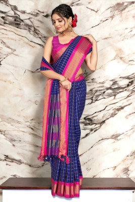 Raghav Silk Studio Woven Handloom Cotton Silk Saree(Dark Blue)