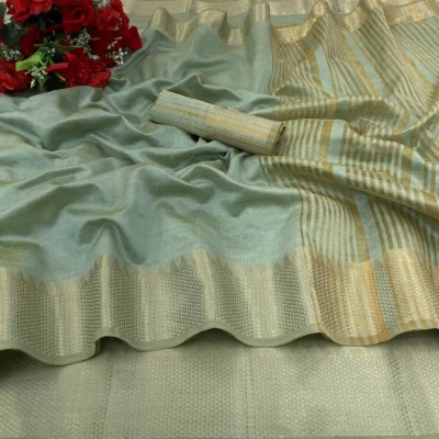 SARIMANIA Woven Assam Silk Cotton Silk, Pure Cotton Saree(Light Green)