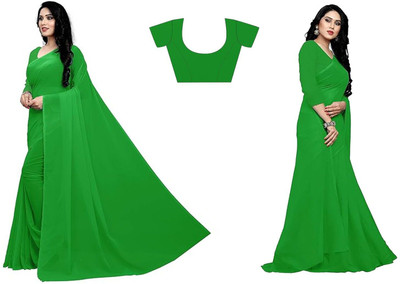 Bajrang Sarees Solid/Plain Bollywood Art Silk Saree(Green)
