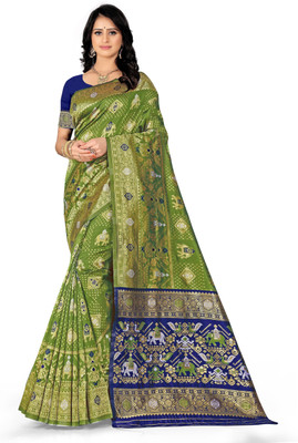 AMK FASHION Self Design, Floral Print, Woven Banarasi Silk Blend, Art Silk Saree(Light Green)
