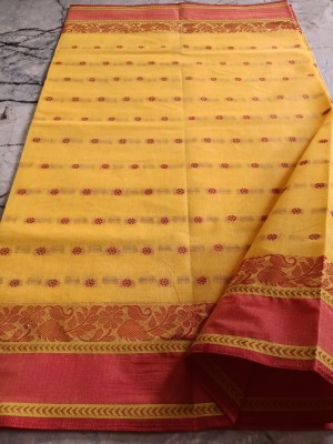 Sayak Creation Woven Tant Handloom Cotton Blend Saree(Yellow)