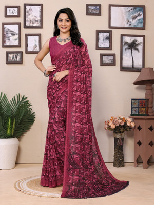 SARETRA MALL Solid/Plain Daily Wear Georgette Saree(Purple)