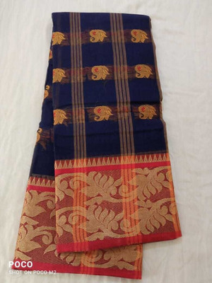 GHOSH TEXTILE Self Design Tant Pure Cotton Saree(Dark Blue)