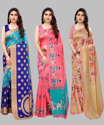 YASHIKA Printed, Paisley, Floral Print Bollywood Art Silk Saree(Pack of 3, Blue)