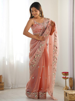 ANOUK Embellished Bollywood Organza Saree(Pink)